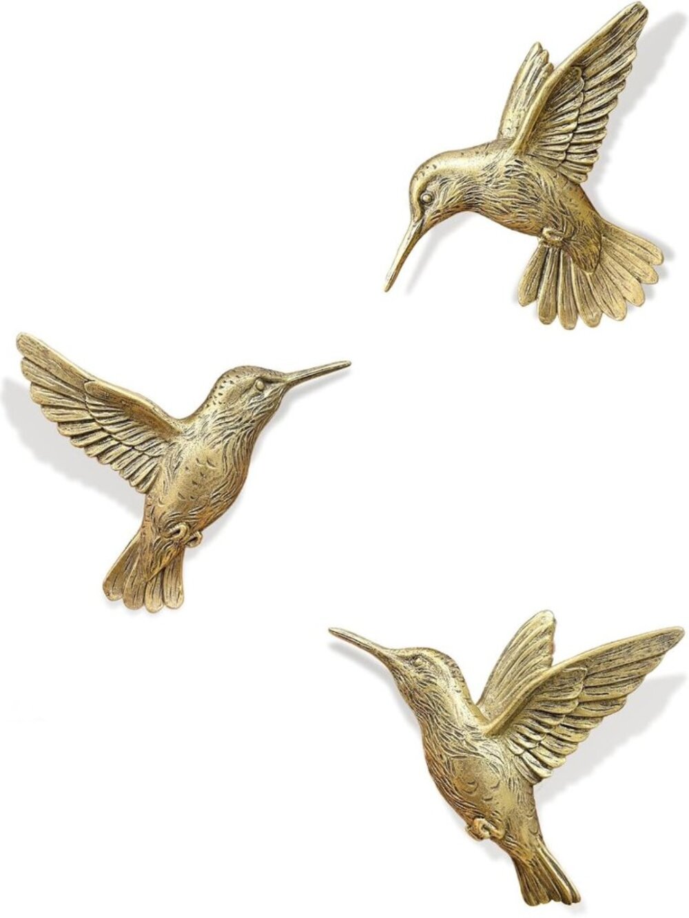 3D Hummingbird Wall Decor Set - Vintage Gold Brass Resin Birds for Living Room